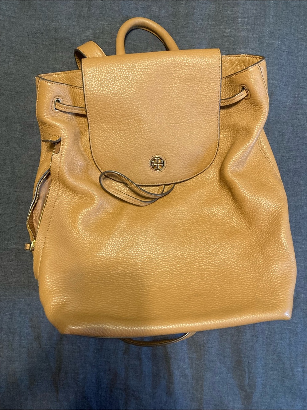 Tory Burch Pebbled Leather Drawstring Backpack